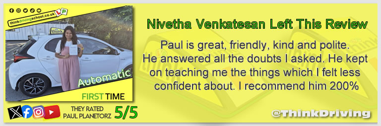 Passed with think driving school June 2025 and left this 5 star review