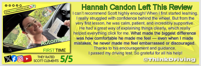 Passed with think driving school June 2025 and left this 5 star review