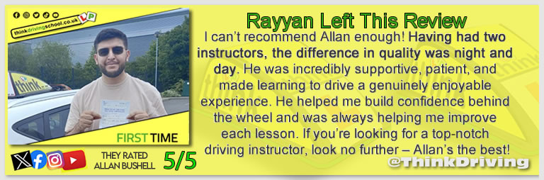 Passed with think driving school June 2025 and left this 5 star review