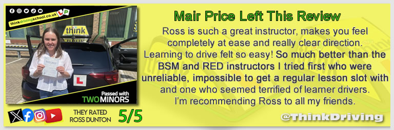 Passed with think driving school March 2025 and left this 5 star review