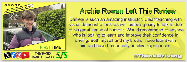 Driving School Godalming Passed with think driving school November 2025 and left this 5 star review