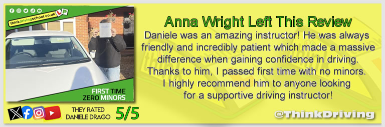 Driving School Godalming Passed with think driving school November 2025 and left this 5 star review