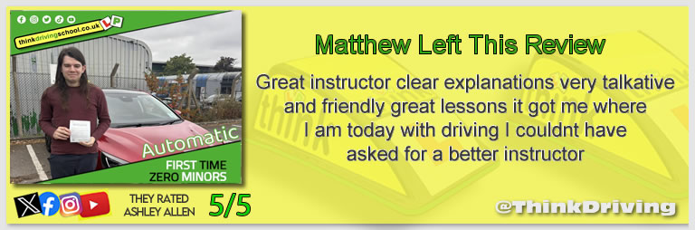 Passed with think driving school September 2025 and left this 5 star review