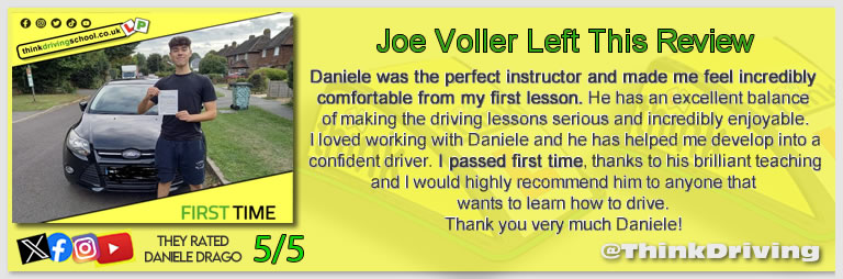 Passed with think driving school September 2025 and left this 5 star review