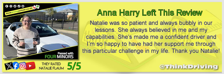Passed with think driving school September 2025 and left this 5 star review