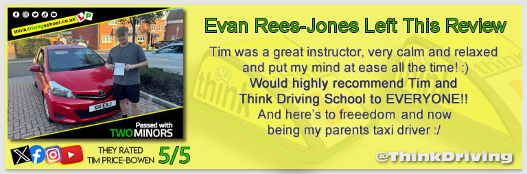 Passed with think driving school September 2025 and left this 5 star review