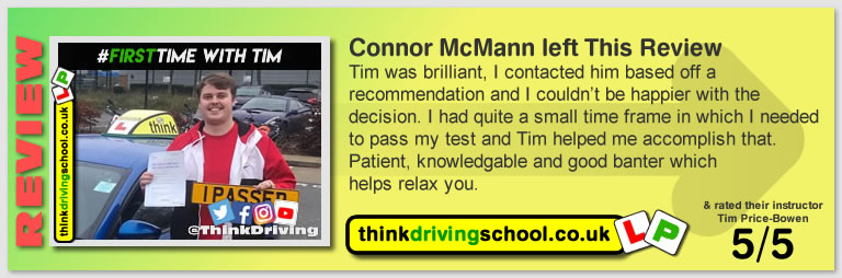 Passed with think driving school December 2020 and left this 5 star review