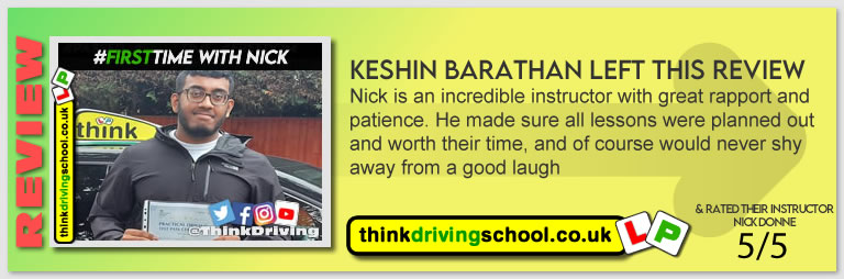 Alexandria passed with driving instructor Nick Donne ADI and left this awesome review of think driving school 