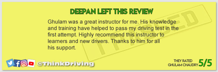 Passed with think driving school March 2022 and left this 5 star review