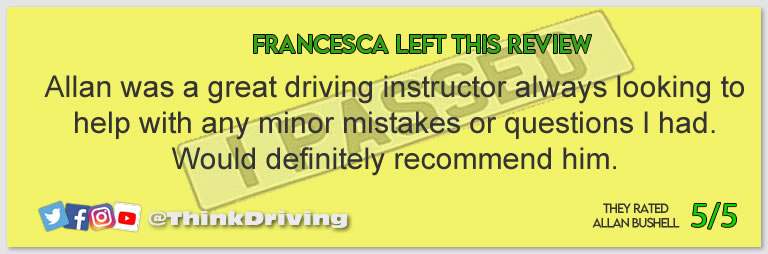 Passed with think driving school August 2023 and left this 5 star review