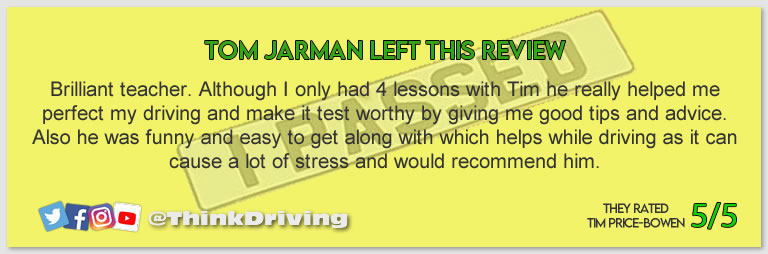 Passed with think driving school August 2022 and left this 5 star review