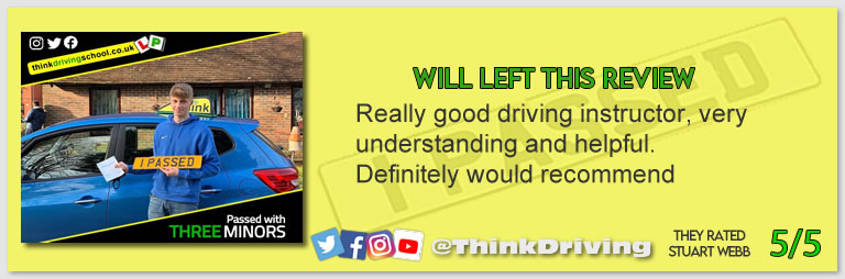Passed with think driving school December 2021 and left this 5 star review