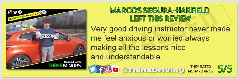 Passed with think driving school February 2022 and left this 5 star review