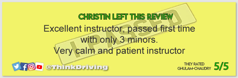 Passed with think driving school November 2022 and left this 5 star review