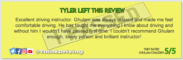 Passed with think driving school November 2022 and left this 5 star review