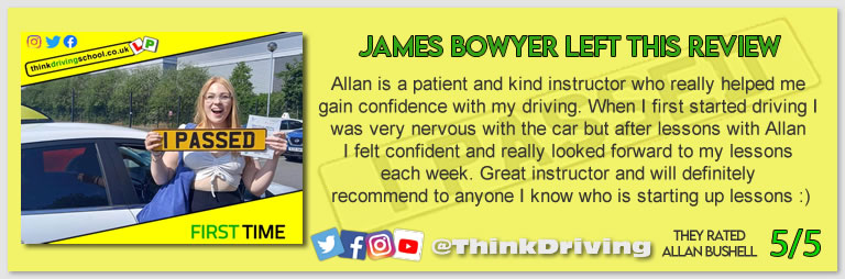 Passed with think driving school JUNE 2023 and left this 5 star review