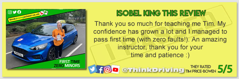 Passed with think driving school July 2022 and left this 5 star review