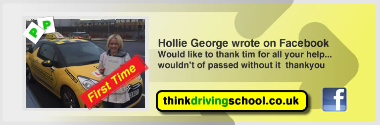 Hollie George left this awseom feview of think driving school farnborough and of tim price-bowen his driving instructor