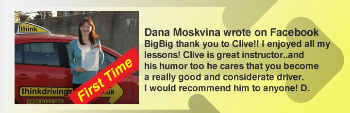 katherine left a very good review for Clive Tester at think drivng school