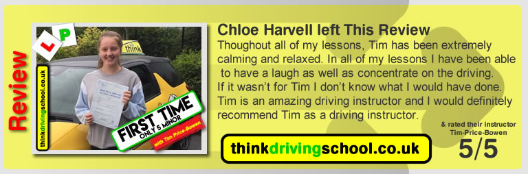 Katherine Rowett  left this awesome review of tim price-bowen at think driving school after passing in July 2017