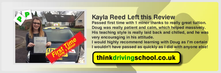Kayla Reed passed with driving instructor Doug edwards and lef this awesome revies of think driving school 