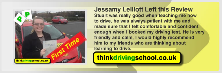 jessica lelliott  passed with driving instructor stuart webb and lef this awesome review of think driving school 