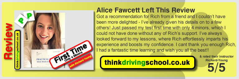 Alice Fawcett  passed with richard young from Farnham driving school
