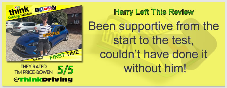 Driving School Aldershot Passed with think driving school June 2026 and left this 5 star review