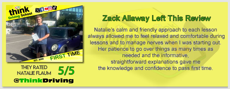 Betty passed with driving instructor Natalie Flaum ADI and left this awesome review of think driving school