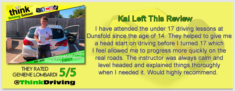 Driving School Aldershot Passed with think driving school June 2026 and left this 5 star review