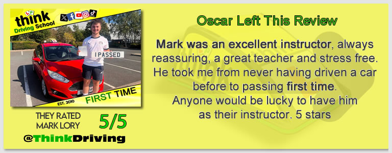 Driving School Aldershot Passed with think driving school June 2026 and left this 5 star review