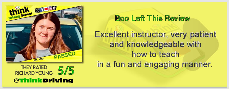Driving School Aldershot Passed with think driving school June 2026 and left this 5 star review