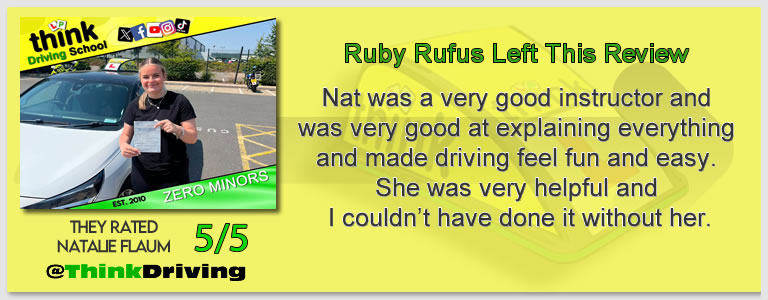 Driving School Aldershot Passed with think driving school June 2026 and left this 5 star review
