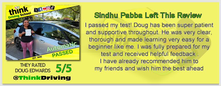 Driving School Aldershot Passed with think driving school June 2026 and left this 5 star review