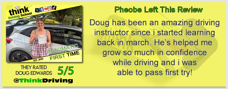Driving School Aldershot Passed with think driving school June 2026 and left this 5 star review