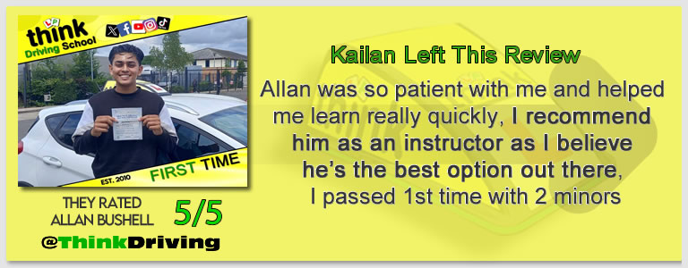 Driving School Aldershot Passed with think driving school June 2026 and left this 5 star review