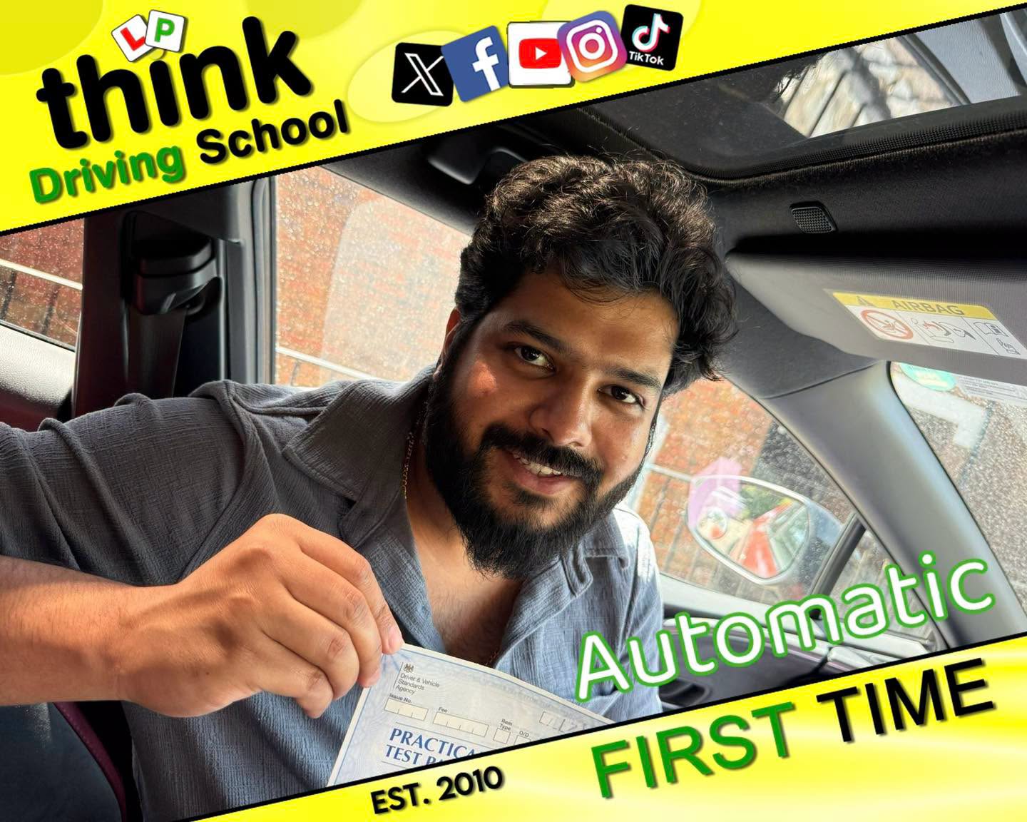 Driving School Aldershot Passed with think driving school June 2026 and left this 5 star review