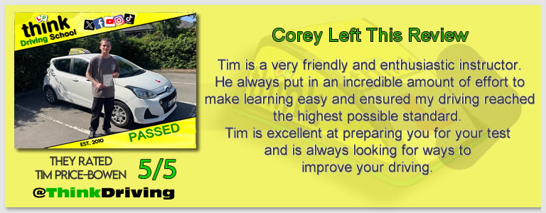 Driving School Aldershot Passed with think driving school June 2026 and left this 5 star review