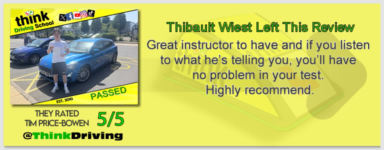 Driving School Aldershot Passed with think driving school June 2026 and left this 5 star review