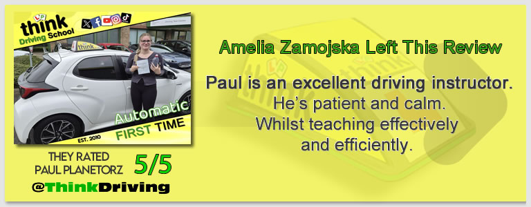 Passed with think driving school April 2026 and left this 5 star review