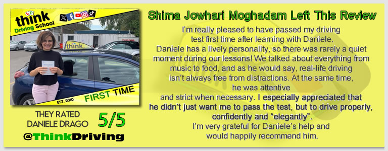 Driving School Farnborough Passed with think driving school September 2026 and left this 5 star review