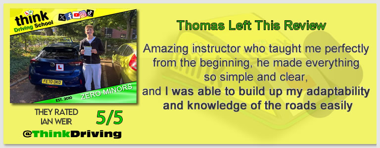 Driving School Farnborough Passed with think driving school September 2026 and left this 5 star review