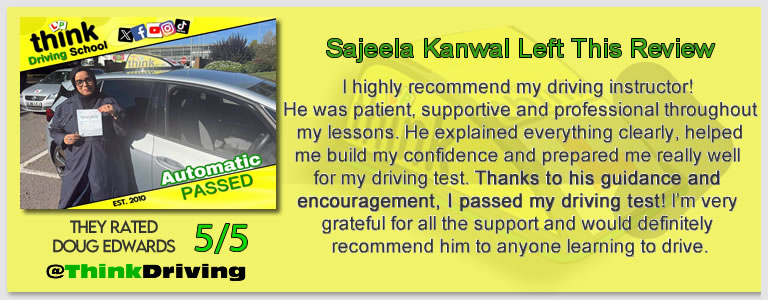 Driving School Farnborough Passed with think driving school September 2026 and left this 5 star review