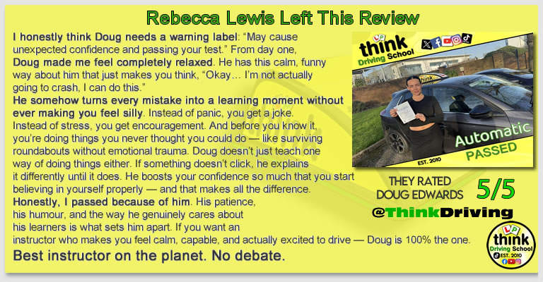 Passed with think driving school January 2026 and left this 5 star review