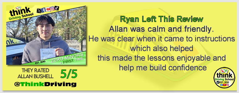 Passed with think driving school January 2026 and left this 5 star review