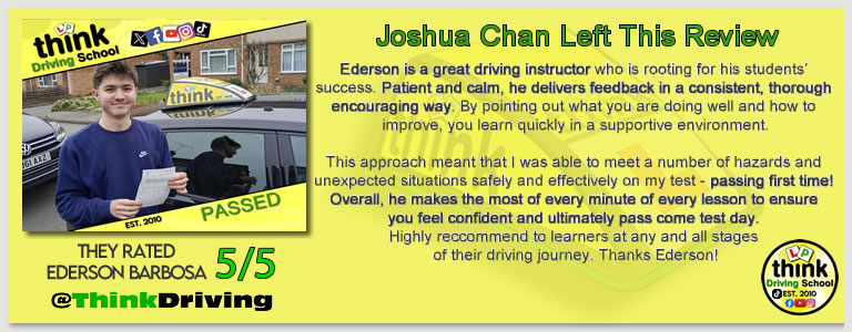 Passed with think driving school January 2026 and left this 5 star review