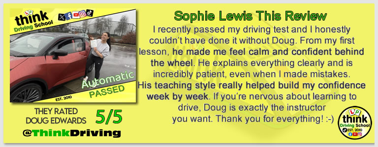 Passed with think driving school January 2026 and left this 5 star review