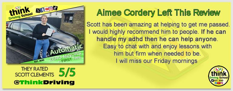 Passed with think driving school January 2026 and left this 5 star review