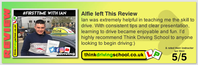 Alexandria passed with driving instructor ian weir and left this awesome review of think driving school 