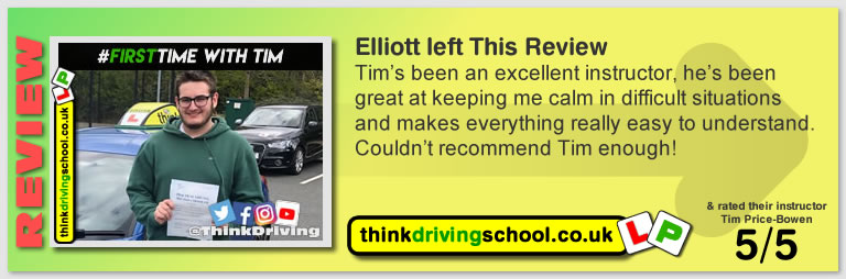 George Winser left this awesome review of tim price-bowen at think driving school after passing in May 2020